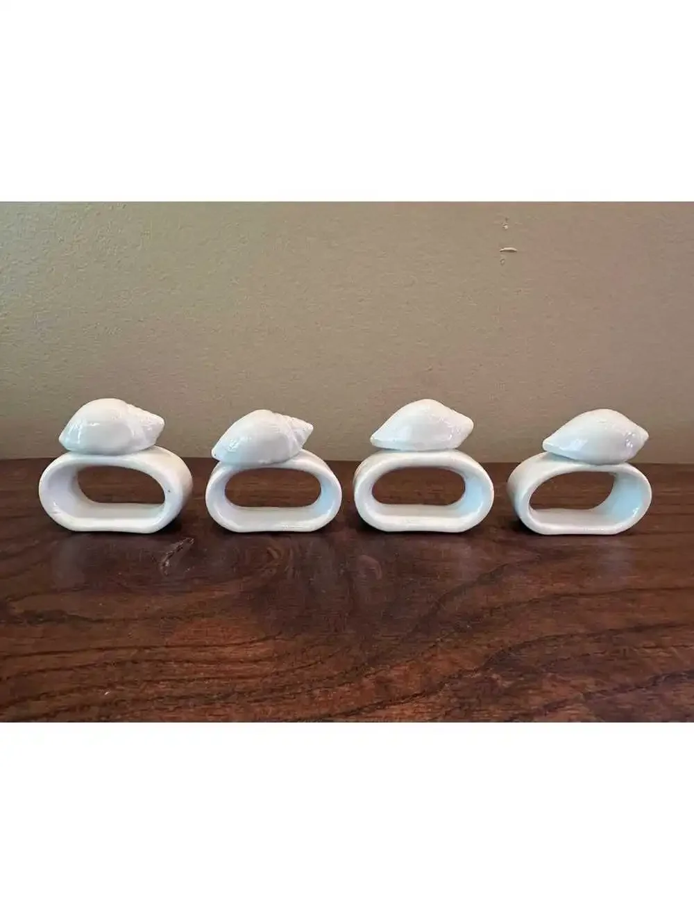 White Sea Shell Porcelain Napkin Rings, Set of 4